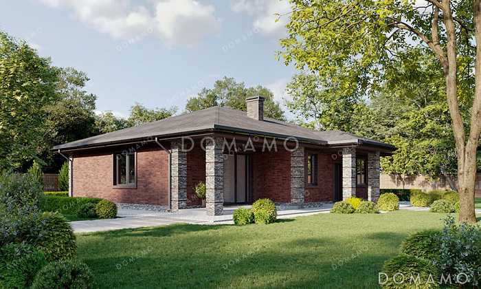 Проект одноэтажного дома с террасой и крыльцом с колоннами