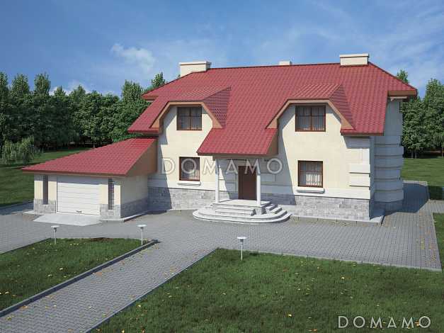 Проект комфортабельного дома с бильярдной, гаражом и гостиной с камином