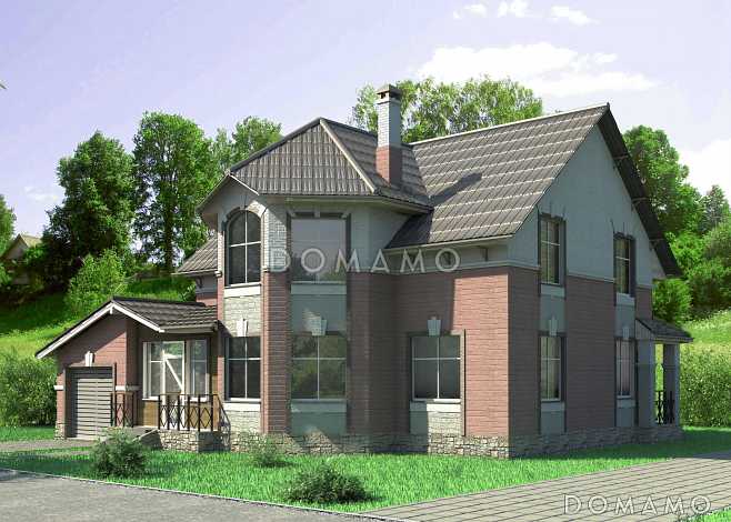 Проект кирпичного дома с пристроенным боксом на одну машину