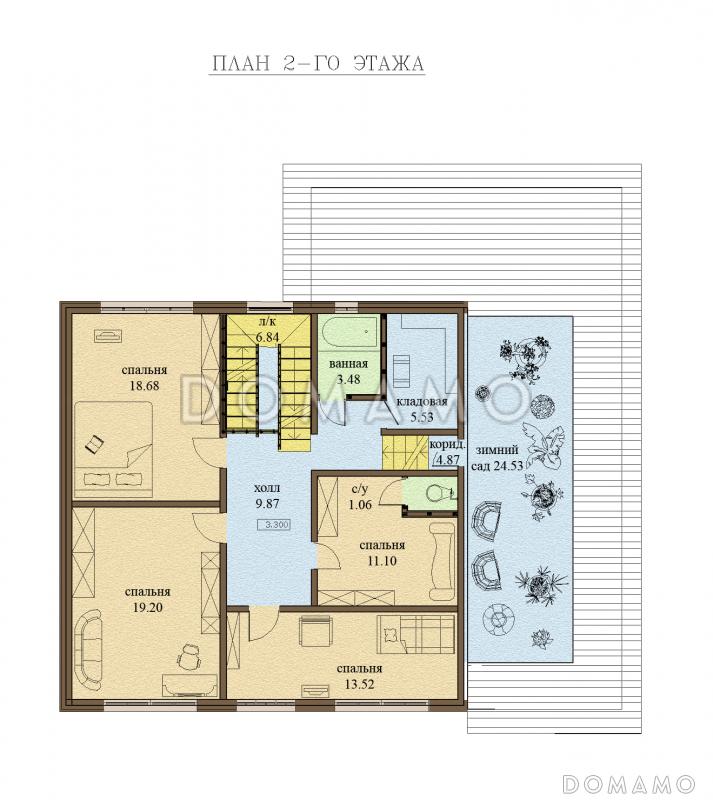 Проект одноэтажного дома с мансардным этажом и зимним садом / План мансардного этажа