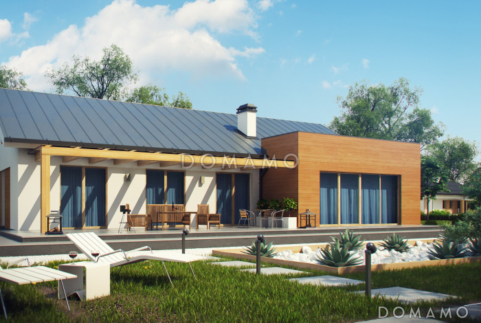 Проект просторного одноэтажного дома из газобетона с тремя спальнями и пристроенным гаражом на два автомобиля