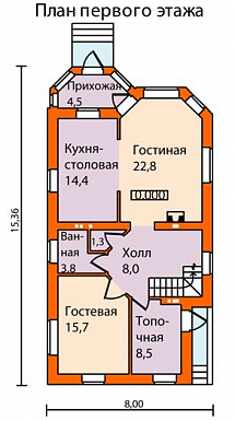 Проект небольшого кирпичного дома с выразительным обликом главного фасада / План 1 этажа