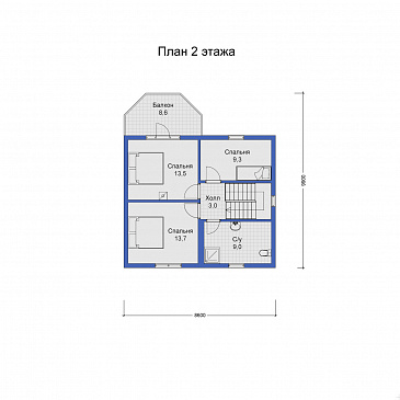 Дом с большим балконом-террасой на втором этаже / План мансардного этажа