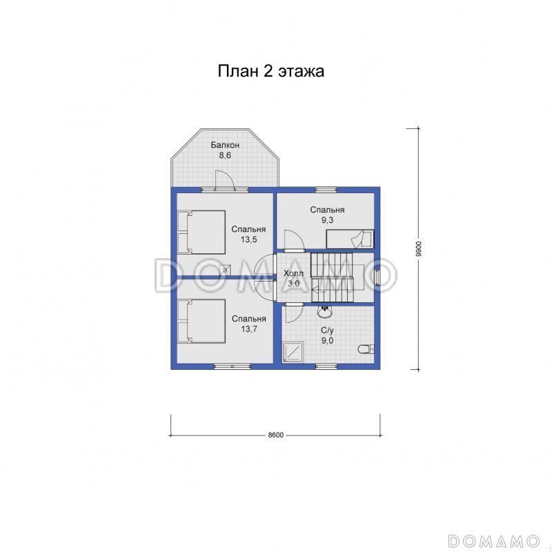 Дом с большим балконом-террасой на втором этаже / План мансардного этажа