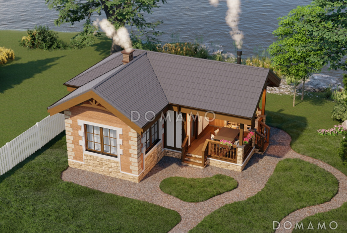 План газобетонной бани с барбекю в средневековом английском стиле