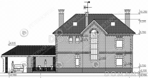 Проект коттеджа с гаражом и навесом для машины / Фасад 4