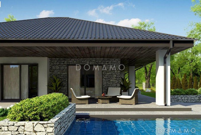 Проект одноэтажного дома из газобетона с просторной гостиной, тремя спальнями и гаражом