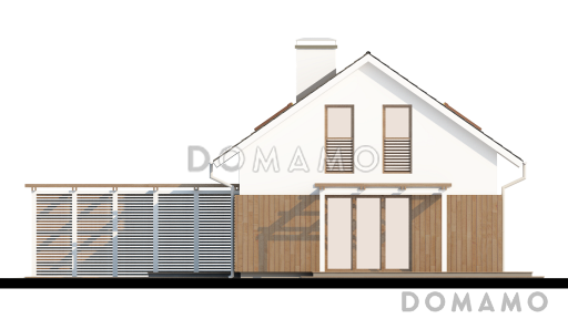 Проект одноэтажного мансардного дома из газобетона с навесом для автомобиля / Фасад 3