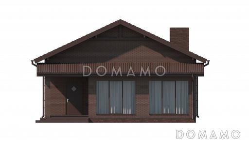 Проект загородного дома с верандой, просторной кухней-столовой, кладовой, жилыми комнатами / Фасад 2