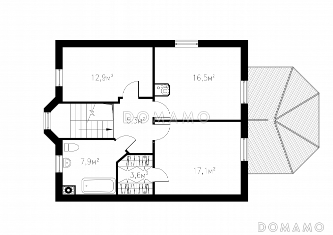 Проект практичного коттеджа с террасой в европейском стиле  / План мансардного этажа