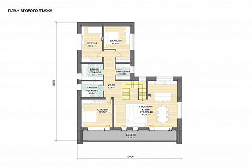 Проект двухэтажного дома из газобетона с сауной, террасой барбекю и балконом / План 2 этажа