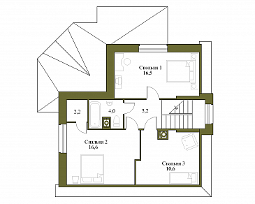 Проект просторного коттеджа из газобетона с террасой / План мансардного этажа