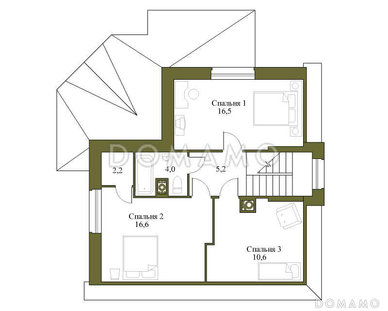 Проект просторного коттеджа из газобетона с террасой / План мансардного этажа