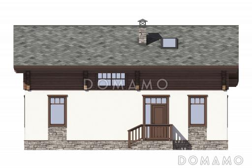 Проект дома с террасой, двумя спальнями на первом этаже, гостиной с кухней-столовой / Фасад 4