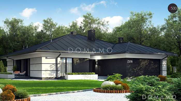 Проект комфортного одноэтажного дома из газобетона с четырьмя спальнями, просторной гостиной и гаражом