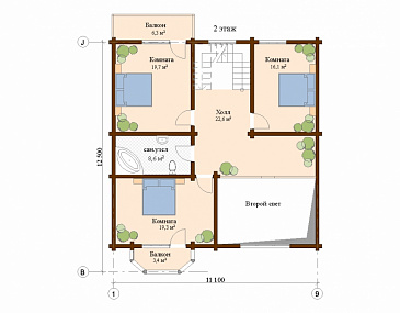 Проект дома с тремя спальнями на мансардном этаже / План мансардного этажа