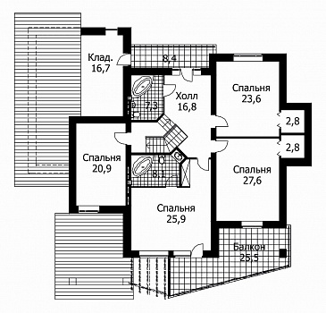 Проект дома из панелей СИП с комбинированной отделкой фасада / План мансардного этажа