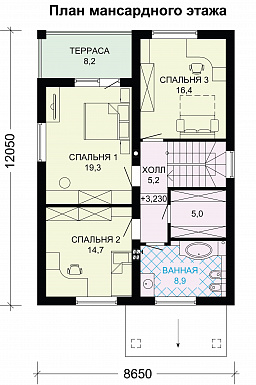 Проект небольшого дома с гаражом / План мансардного этажа
