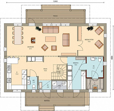 Проект двухэтажного каркасного дома до 250 м.кв. / План 1 этажа