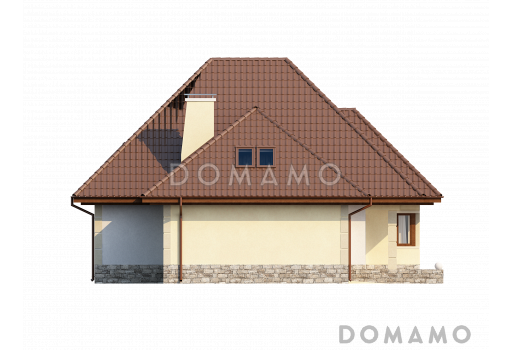 Проект просторного мансардного дома из кирпича с четырьмя спальнями, гаражом и барбекю не террасе / Фасад 4