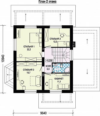Проект двухэтажного газобетонного дома c пристроенным гаражом и котельной / План 2 этажа