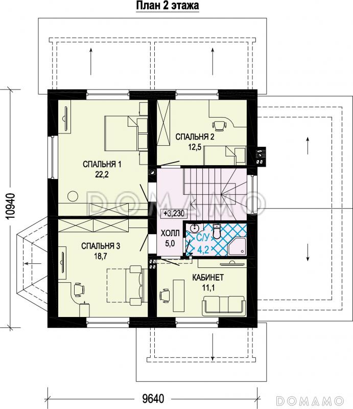 Проект двухэтажного газобетонного дома c пристроенным гаражом и котельной / План 2 этажа