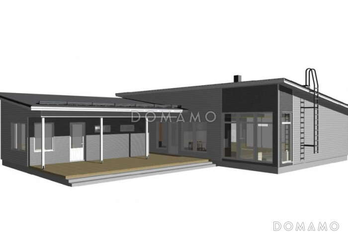 Проект современного каркасного дома с односкатной крышей