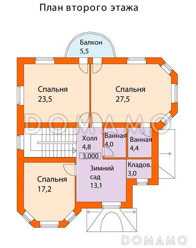Проект кирпичного дома с арочными окнами / План 2 этажа