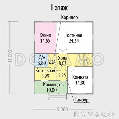 Проект дома с одной комнатой на первом этаже / План 1 этажа