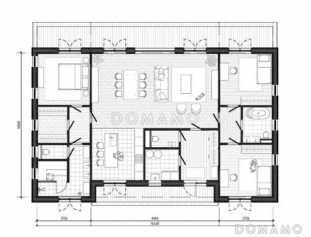 Проект дома из ж/б панелей с сауной и комбинированным фасадом SP-143-1 / План 1 этажа