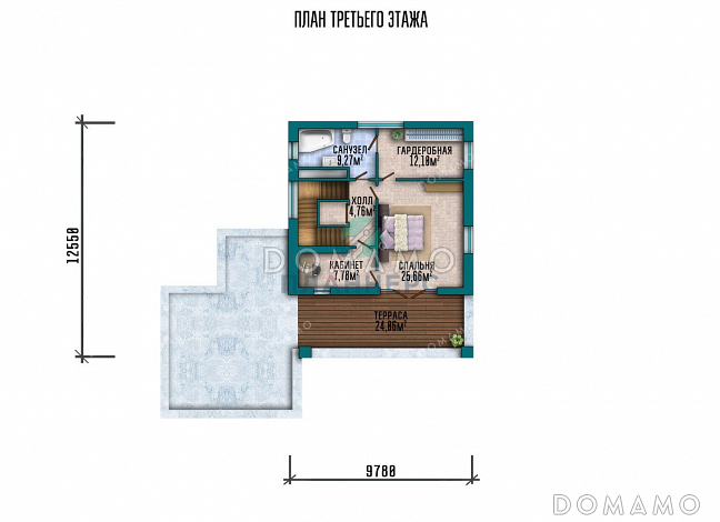 Проект большого трехэтажного дома с террасой и гаражом / План 3 этажа