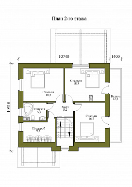 Проект одноэтажного дома из кирпича с мансардой и четырьмя спальнями / План мансардного этажа