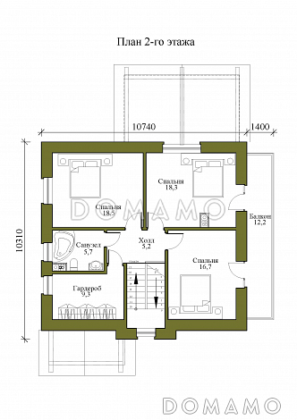 Проект одноэтажного дома из кирпича с мансардой и четырьмя спальнями / План мансардного этажа