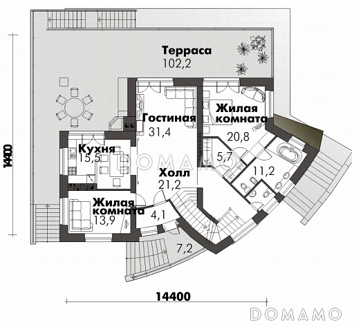 Дом оригинальной формы / План 1 этажа