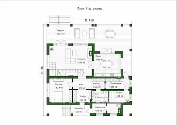 Проект дома с мансардой, вторым светом, балконом и крытой террасой / План 1 этажа