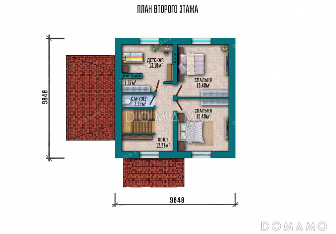 Проект дома с сауной и навесом для авто / План мансардного этажа