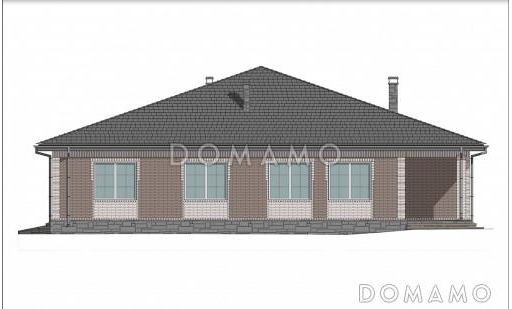 Проект дома с мастер-спальней, крытой террасой и встроенным гаражом / Фасад 1