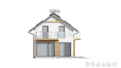 Проект мансардного одноэтажного дома из кирпича с тремя спальнями, гаражом и террасой над ним / Фасад 2