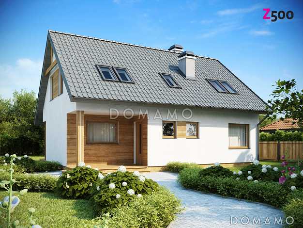 Проект одноэтажного мансардного дома из кирпича с тремя комнатами и кабинетом