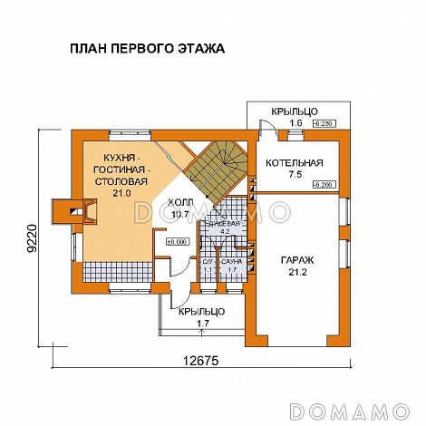 Проект дачного дома из газобетона для небольшой семьи / План 1 этажа