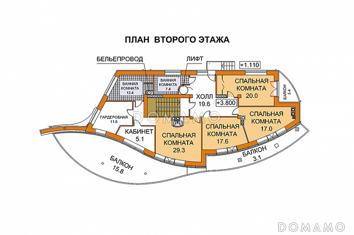 Проект дома современного дома с лифтом / План 2 этажа