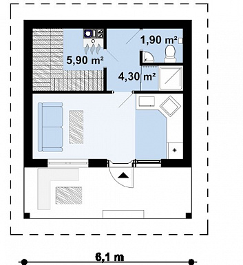 Проект компактной бани из кирпича с комнатой отдыха и крытой террасой / План 1 этажа