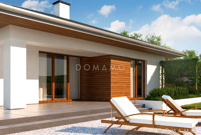 Проект комфортного одноэтажного дома из кирпича с гаражом, тремя спальнями и изолированной кухней