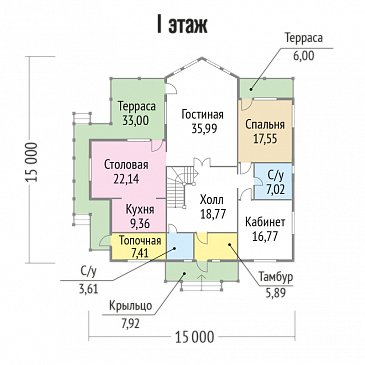 Проект дома с мансардными окнами / План 1 этажа