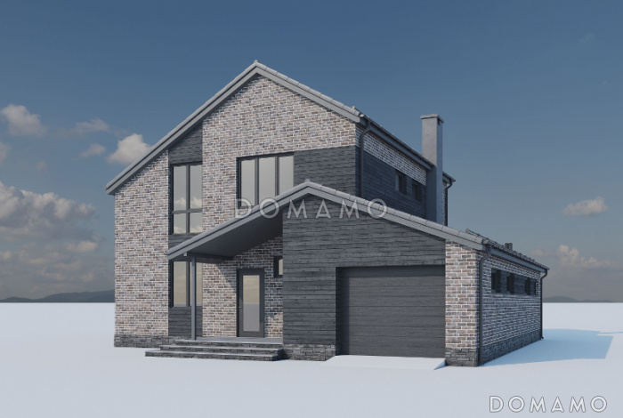 Проект двухэтажного дома из газобетона с пятью комнатами и гаражом на два автомобиля