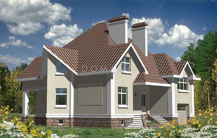 Проект кирпичного дома с гаражом и сауной