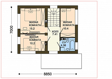 Проект двухэтажного дома с террасой при гостиной / План 2 этажа