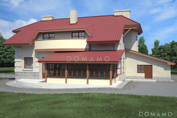 Проект комфортабельного дома с бильярдной, гаражом и гостиной с камином