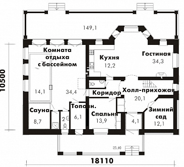 Проект дома с бассейном / План 1 этажа
