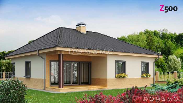 Проект одноэтажного дома из кирпича с тремя спальнями, светлой гостиной и угловым окном в кухне